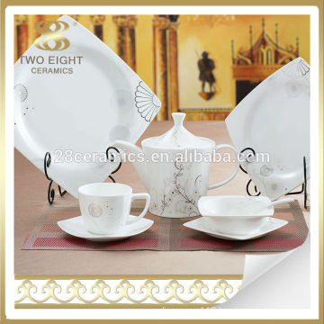 Bone china decal modern square western silver dinner set